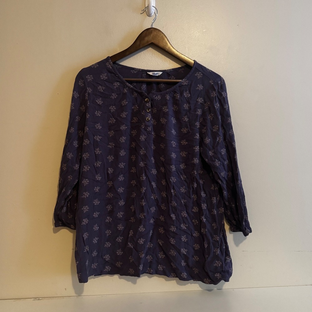 Sonoma Women's L Purple Floral Henley Blouse Fall Basics Cottagecore